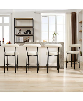 Dyhome Bar Stools Set of 4, 28 Inches Modern Counter Height Bar Stools with Curved Back Metal Legs, Upholstered Tall Barstools for Kitchen Island, Caf