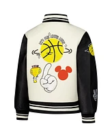 Freeze Max Big Boys and Girls Mickey Mouse Cream/Black Friends Let's Play Full-Zip Varsity Jacket