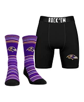 Rock 'Em Men's Baltimore Ravens Primary Crew Socks Boxer Briefs Combo Pack