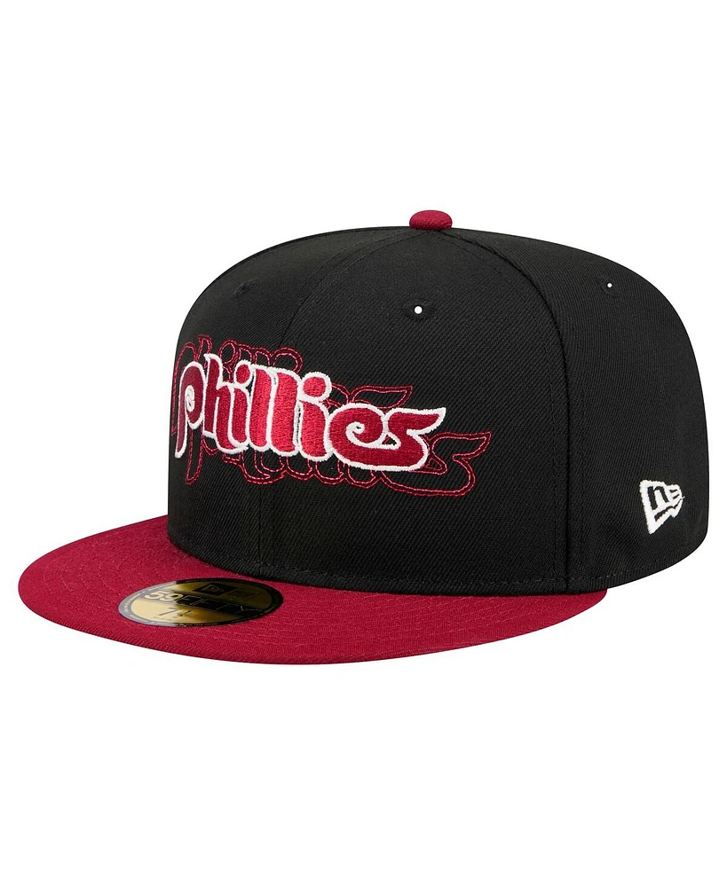 New Era Men's Black Philadelphia Phillies Shadow Stitch 59FIFTY Fitted Hat