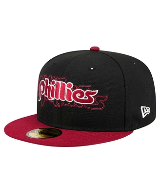 New Era Men's Black Philadelphia Phillies Shadow Stitch 59FIFTY Fitted Hat