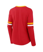 Fanatics Women's Red Kansas City Chiefs Plus Size Lace-Up V-Neck Long Sleeve T-Shirt