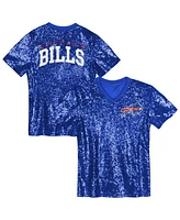 Outerstuff Big Girls Royal Buffalo Bills Wordmark Sequin V-Neck Top