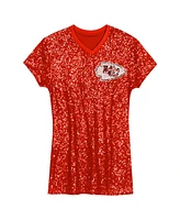 Outerstuff Big Girls Patrick Mahomes Red Kansas City Chiefs Sequin Player Name Number V-Neck Dress