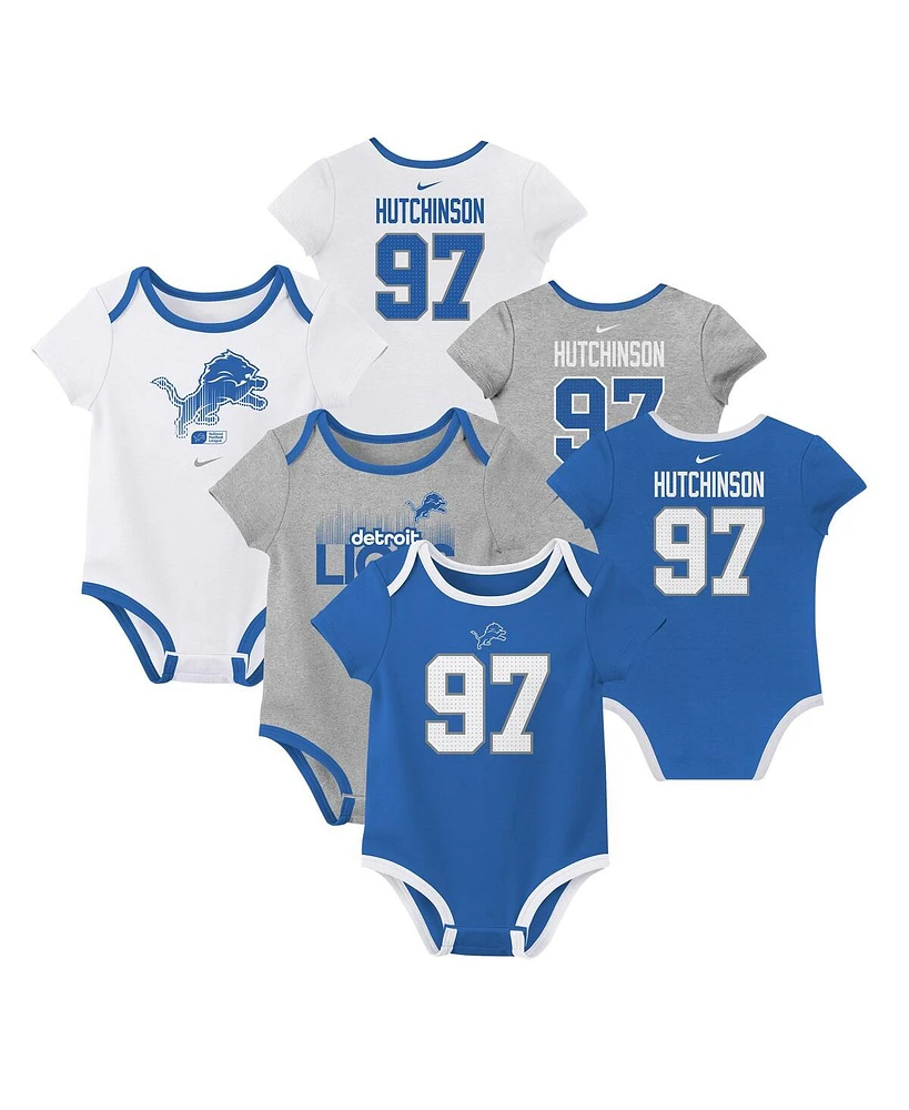 Nike Big Boys and Girls Aidan Hutchinson Detroit Lions Name Number 3-Pack Bodysuit Set