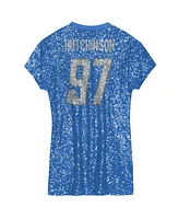 Outerstuff Big Girls Aidan Hutchinson Blue Detroit Lions Sequin Player Name Number V-Neck Dress