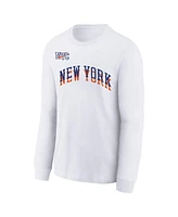 Nike Big Boys and Girls White New York Knicks 2024/25 City Edition Wordmark Performance Long Sleeve T-Shirt