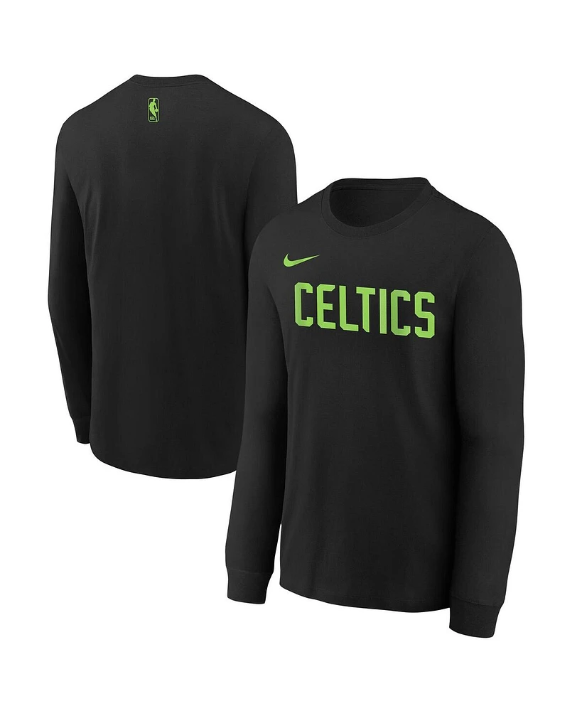 Nike Big Boys and Girls Black Boston Celtics 2024/25 City Edition Wordmark Performance Long Sleeve T-Shirt