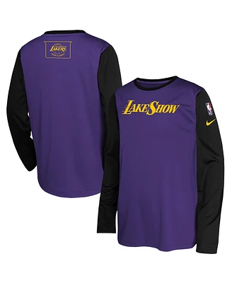 Nike Big Boys and Girls Purple Los Angeles Lakers 2024/25 City Edition Pregame Performance Long Sleeve Shooting T-Shirt