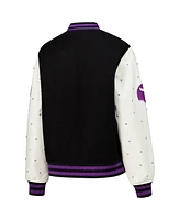 The Wild Collective Women's Black Minnesota Vikings Varsity Full-Snap Sparkle Jacket