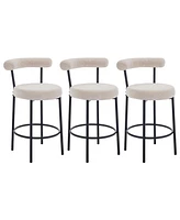 Dyhome Bar Stools Set of 3, 28 Inches Modern Counter Height with Curved Back Metal Legs, Upholstered Tall Barstools for Kitchen Island, Caf