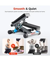 Sunny Health & Fitness Mini Stepper for Exercise Low-Impact Stair Step Cardio Equipment with Resistance Bands, Digital Monitor, Optional Twist Motion