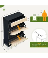 gaomon Freestanding Shoe Rack, Ratten Modern Flip Doors Shoe Storage Cabinet with 2 Adjustable Shelves and Drawer