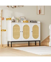 gaomon Rattan Shoe Cabinet With 3 Doors/Adjustable Shelves Freestanding Shoe Storage Organizer 8-Tier Wooden Storage Cabinet Narrow Shoe Rack Cabinet