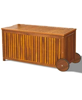 Slickblue Outdoor Wood Storage Container with 2 Wheels for Easy Mobility and Stylish Organization