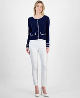 T Tahari Women's Contrast Trim Button-Front Cardigan