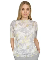 Calvin Klein Women's Short-Sleeve Printed Mesh Top