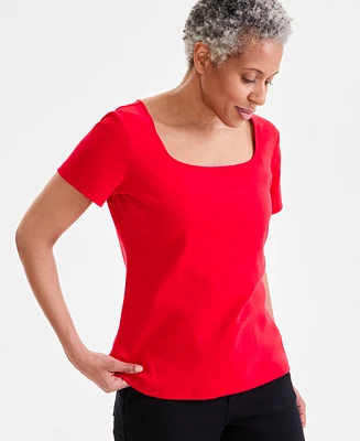Style & Co Women's Cotton Square-Neck Short-Sleeve T-Shirt, Exclusively at Macy's
