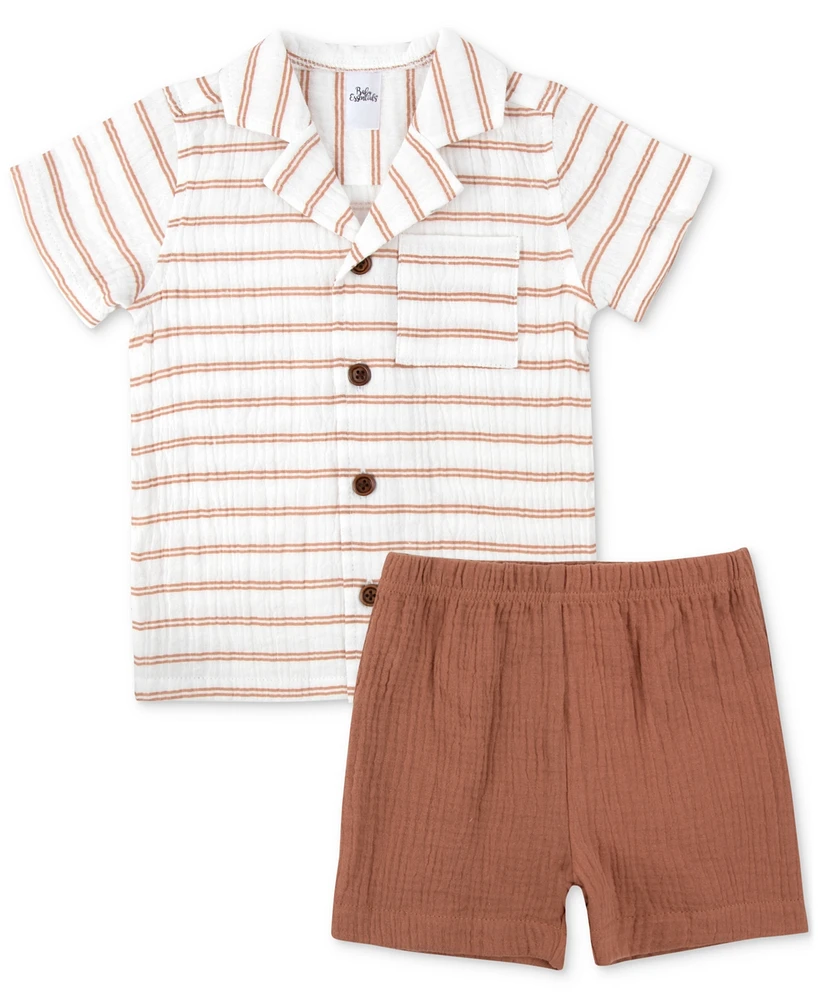 Baby Essentials Boys 2-Pc. Striped Shirt & Shorts Set