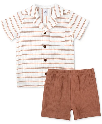 Baby Essentials Boys 2-Pc. Striped Shirt & Shorts Set