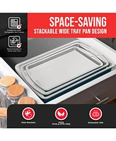 Bakken Swiss Cookie Sheet 3 Piece Set – Non-Stick, Stackable Baking Pans, Gray marble Deluxe Ceramic Coating Dishwasher Safe