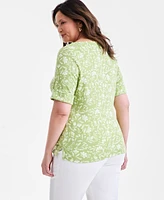 Style & Co Plus Printed Elbow-Sleeve Tee, Exclusively at Macy's