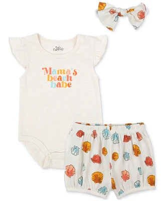 Baby Essentials Girls Mama's Beach Babe 3-Pc. Bodysuit, Shorts, & Headband Set