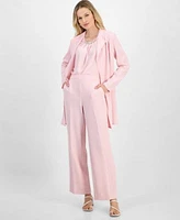 Kasper Womens Beaded Neck Top Pull On Pants Draped Jacket