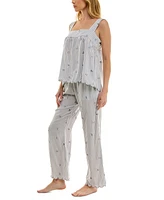 Roudelain Women's Embroidered Striped Pajama Set