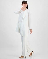 Kasper Womens Shell Top Wide Leg Pants Open Front Jacket