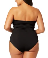 Anne Cole Plus Twist-Front Shirred Bandeau One-Piece Swimsuit