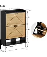 gaomon Shoe Cabinet Storage, Hidden Freestanding Shoe Rack with 2 Flip Drawers and Adjustable Shelf, Shoe Cabinet with Open Shelves for Entryway