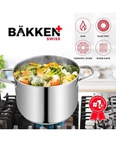 Bakken-Swiss Deluxe Stainless Steel Stockpot w/ Tempered Glass See-Through Lid - Simmering Delicious Soups Stews & Induction Cooking