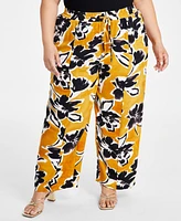 Nina Parker Plus Floral-Print Drawstring-Waist Pants