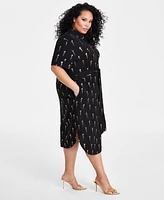 Nina Parker Plus Metallic Love-Print Belted Dress