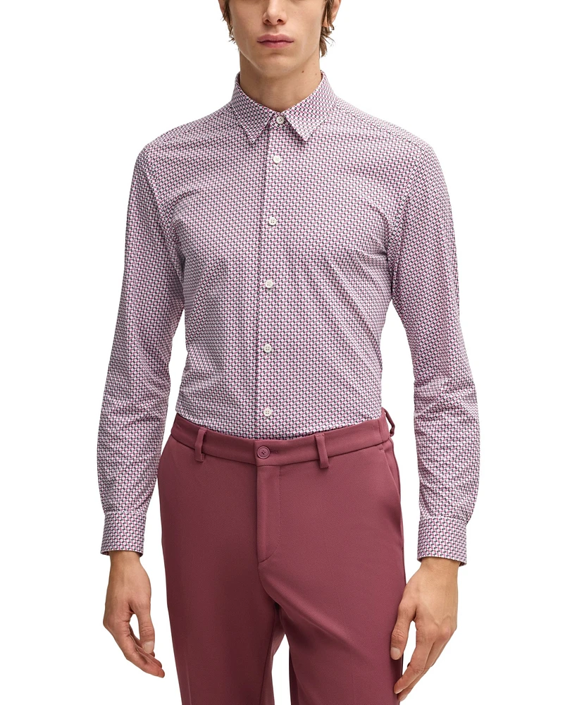 Boss by Hugo Men's Printed Slim-Fit Performance-Stretch Shirt