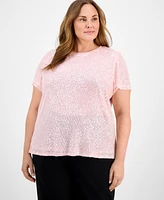 Anne Klein Plus Sequin-Embellished Short-Sleeve Top