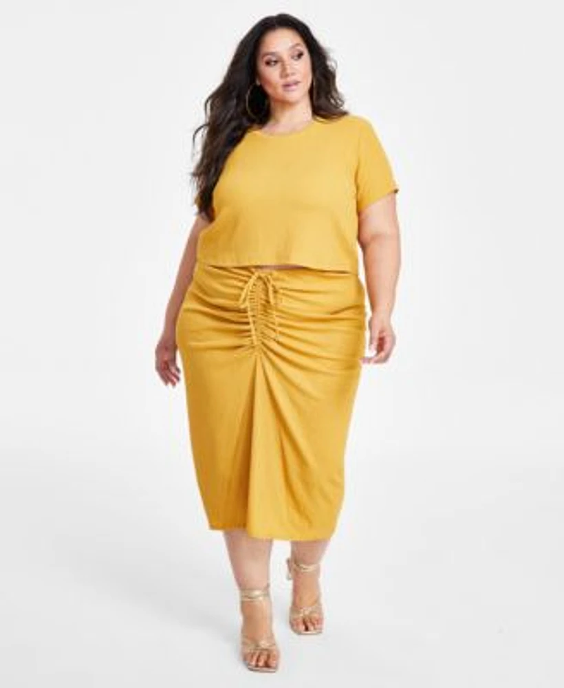 Nina Parker Textured Short Sleeve Top Ruched Midi Skirt