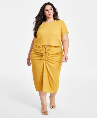 Nina Parker Textured Short Sleeve Top Ruched Midi Skirt