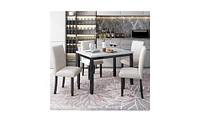 Slickblue Faux Marble 5-Piece Dining Set Table with 4 Thicken Cushion Dining Chairs Home Furniture