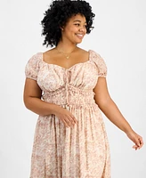 And Now This Trendy Plus Puff-Sleeve Floral Maxi Dress, Exclusively at Macy's