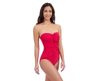 Profile by Gottex Women's Tutti Frutti Ruffle Bandeau One Piece Soft Cups Tummy Control Adjustable Removeable Straps