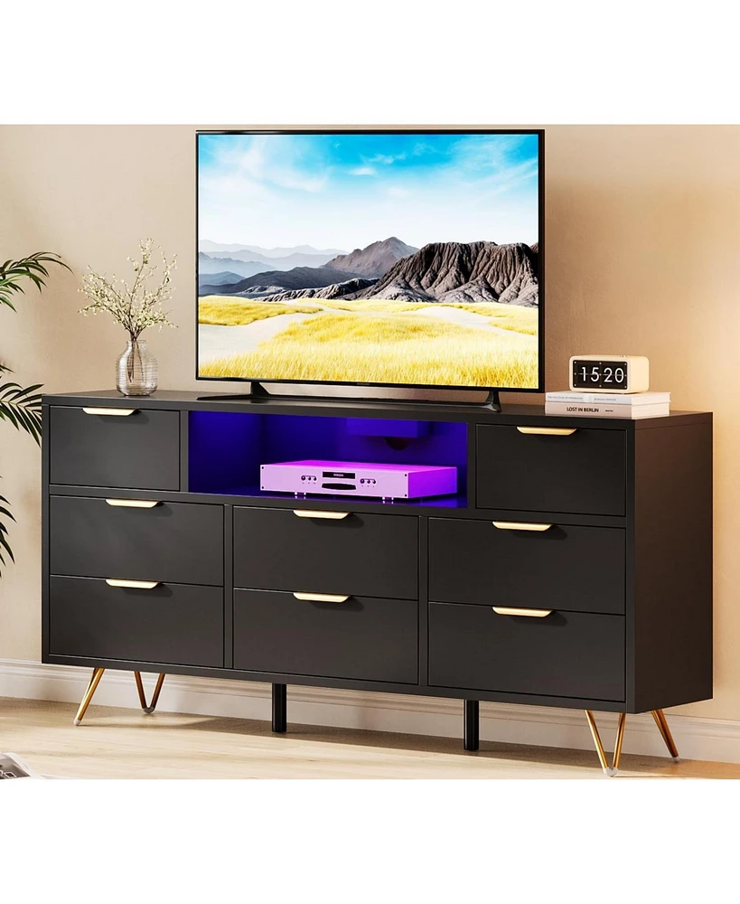 gaomon 8 Drawer Dresser with Power Outlet & Led Light