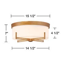 Henning 15 1/2" Modern Flush-Mount Ceiling Light Fixture Kitchen Foyer Hallway Round Gold Finish White Glass Shade Metal Bedroom Bathroom Entryway Liv