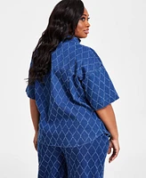 Nina Parker Plus Diamond-Texture Denim Shirt