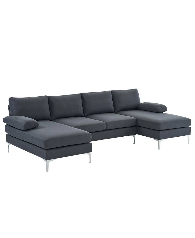 Slickblue U-Shaped 4-Seat Linen Sofa with Wooden Frame and Back for Comfortable Living Room Seating