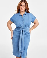 Nina Parker Trendy Plus Denim Ruched Tie-Front Dress