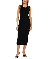 Vince Camuto Women's Embroidered Ribbed Sleeveless Midi Dress