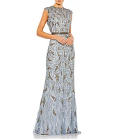 Mac Duggal Women's Embellished Illusion Cap Sleeve Column Gown