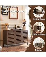 Lovmor Farmhouse Sideboard Buffet Storage Cabinet with Strip Skeleton Door and Adjustable shelves, for living room dining room kitchen